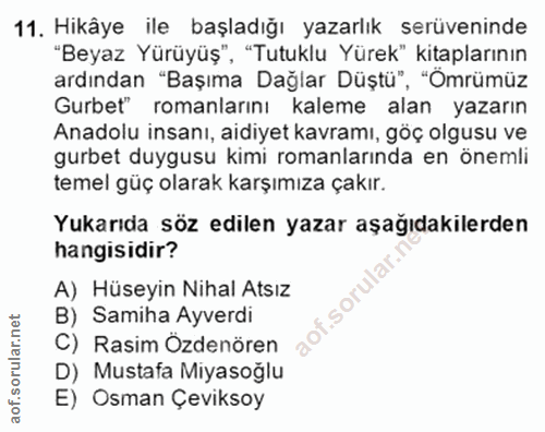 11. soru: Hikâye ile başladığı yazarlık serüveninde "Beyaz Yürüyüş", "Tutuklu Yürek" kitaplarının ardından "Başıma Dağlar Düştü…