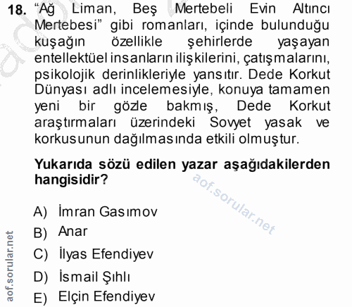 18. soru: "Ağ Liman, Beş Mertebeli Evin Altıncı Mertebesi" gibi romanları, içinde bulunduğu kuşağın özellikle şehirlerde yaşaya…