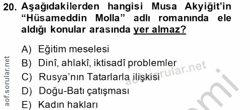20. soru: Aşağıdakilerden hangisi Musa Akyiğit'in "Hüsameddin Molla" adlı romanında ele aldığı konular arasında yer almaz? A) E…