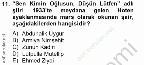 11. soru: "Sen Kimin Oğlusun, Düşün Lütfen" adlı şiiri 1933'te meydana gelen Hoten ayaklanmasında marş olarak okunan şair, aşağ…