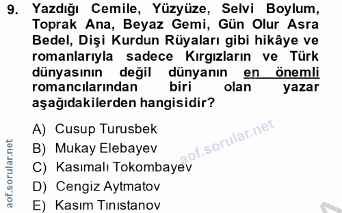 9. soru: Yazdığı Cemile, Yüzyüze, Selvi Boylum, Toprak Ana, Beyaz Gemi, Gün Olur Asra Bedel, Dişi Kurdun Rüyaları gibi hikâye…
