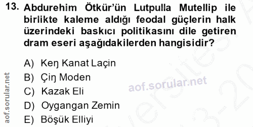 13. soru: Abdurehim Ötkür'ün Lutpulla Mutellip ile birlikte kaleme aldığı feodal güçlerin halk üzerindeki baskıcı politikasını…
