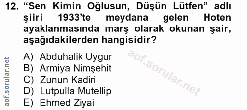 12. soru: "Sen Kimin Oğlusun, Düşün Lütfen" adlı şiiri 1933'te meydana gelen Hoten ayaklanmasında marş olarak okunan şair, aşağ…