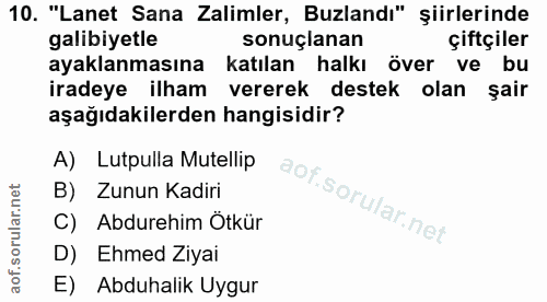 10. soru: "Lanet Sana Zalimler, Buzlandı" şiirlerinde galibiyetle sonuçlanan çiftçiler ayaklanmasına katılan halkı över ve bu i…