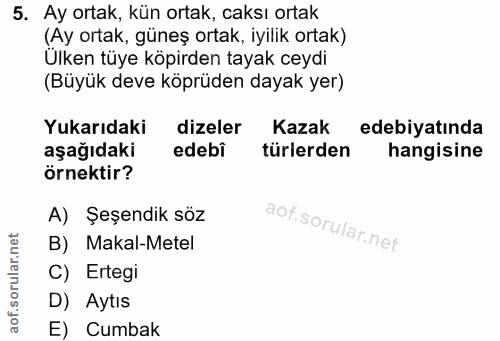 5. soru: Ay ortak, kün ortak, caksı ortak (Ay ortak, guneş ortak, ıyılık ortak) Ulken tüye köpirden tayak ceydi (Büyük deve kö…