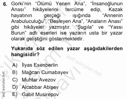 6. soru: Gorki'nin "Ölümü Yenen Ana", "İnsanoğlunun Anası" hikâyelerini tercüme edip, Kazak hayatının gerçeği Işığında "Anneni…