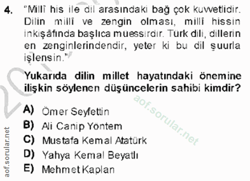 4. soru: "Milli his ile dil arasındaki bağ çok kuwetlidir. Dilin milli ve zengin olması, milli hissin inkişåfında başlıca mües…
