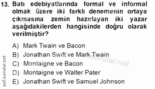 13. soru: Batı edebiyatlarında formal ve informal olmak üzere iki farklı denemenin ortaya çıkmasına zemin hazırlayan iki yazar…