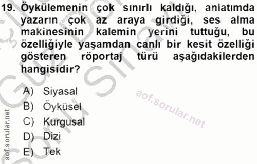 19. soru: Öykülemenin çok sınırlı kaldığı, anlatımda yazarın çok az araya girdiği, ses alma makinesinin / kalemin yerini tuttuğ…