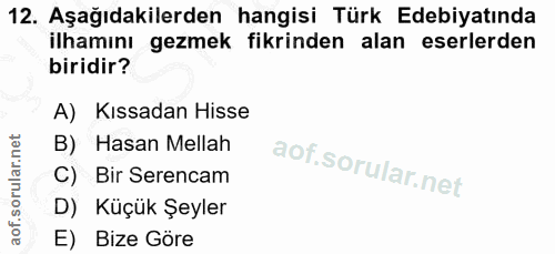 12. soru: Aşağıdakilerden hangisi Türk Edebiyatında ilhamını gezmek fikrinden alan eserlerden biridir? A) Kıssadan Hisse B) Has…