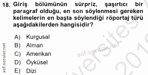 18. soru: Giriş bölümünün sürpriz, şaşırtıcı bir paragraf olduğu, en son söylenmesi gereken kelimelerin en başta söylendiği röp…