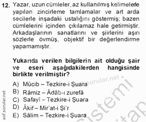 12. soru: Yazar, uzun cümleler, az kullanılmış kelimelerle yapılan zincirleme tamlamalar ve art arda secilerle inşadaki ustalığ…