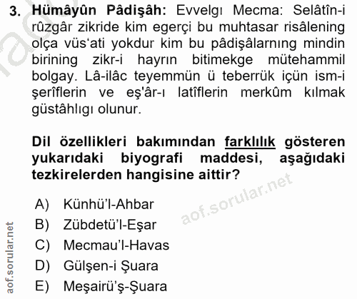 3. soru: Hümâyûn Pâdişâh: Evvelgı Mecma: Selâtîn-i rüzgâr zikride kim egerçi bu muhtasar risâlening olça vüs'ati yokdur kim bu…