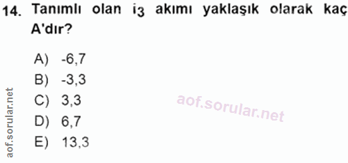 14. soru: Tanımlı olan iz akımı yaklaşık olarak kaç A'dır? A) -6,7 B) -3,3 C) 3,3 D) 6,7 E) 13,3