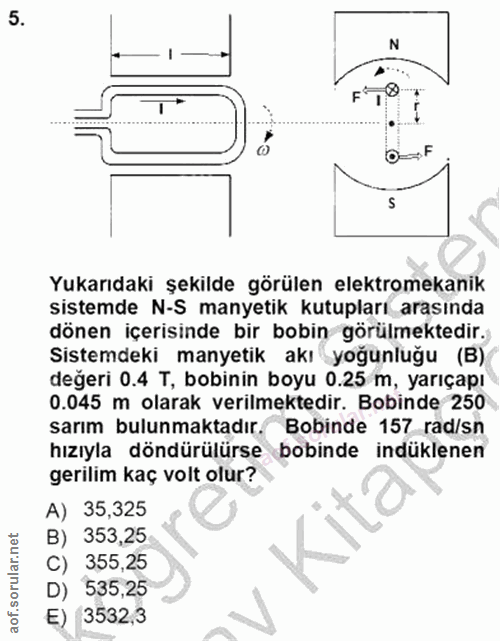 5. soru: N F° Yukarıdaki şekilde görülen elektromekanik sistemde N-S manyetik kutupları_ arasında dönen içerisinde bir bobin g…
