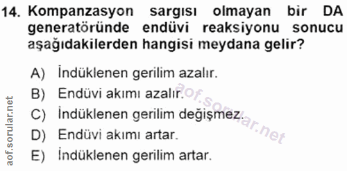 14. soru: Kompanzasyon sargısı olmayan bir DA generatöründe endüvi reaksiyonu sonucu aşağıdakilerden hangisi meydana gelir? A)…