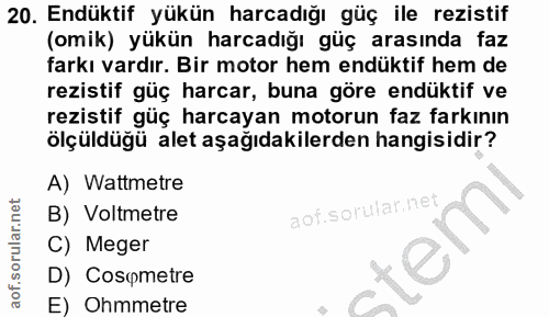 20. soru: Endüktif yükün harcadığı güç ile rezistif (omik) yükün harcadığı güç arasında faz farkı vardır. Bir motor hem endükti…