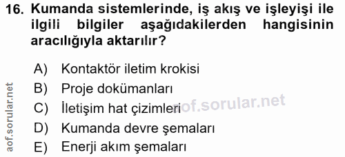 16. soru: Kumanda sistemlerinde, iş akış ve işleyişi ile ilgili bilgiler aşağıdakilerden hangisinin aracılığıyla aktarılır? A)…