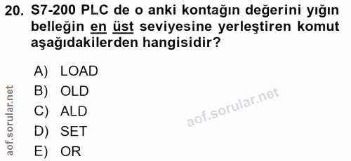 20. soru: S7-200 PLC de o anki kontağın değerini yığın belleğin en üst seviyesine yerleştiren komut aşağıdakilerden hangisidir?…