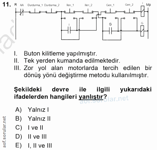 11. soru: R AA Durdurma 1 Durdurma 2 llen1 Heri 2 Geri 1 Gen 2 Mp pecel ela ole I. Buton kilitleme yapılmıştır. II. Tek yerden…