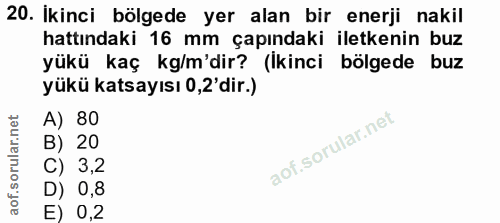 20. soru: İkinci bölgede yer alan bir enerji nakil hattındaki 16 mm çapındaki iletkenin buz yükü kaç kg/m'dir? (Ikinci bölgede…