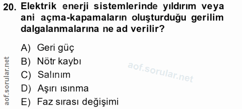 20. soru: Elektrik enerji sistemlerinde yıldırım veya ani açma-kapamaların oluşturduğu gerilim dalgalanmalarına ne ad verilir?…