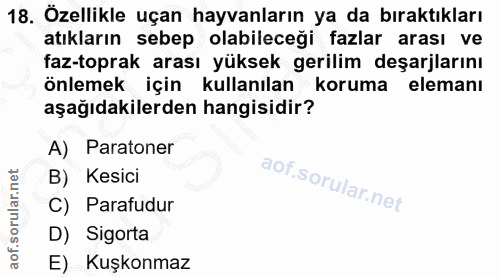 18. soru: Özellikle uçan hayvanların ya da bıraktıkları atıkların sebep olabileceği fazlar arası ve faz-toprak arası yüksek ger…