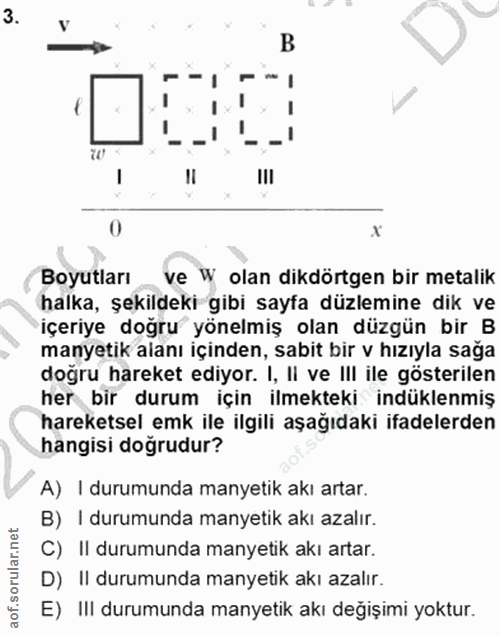3. soru: B 0 Boyutları ve W olan dikdörtgen bir metalik halka, şekildeki gibi sayfa düzlemine dik ve içeriye doğru yönelmiş ol…