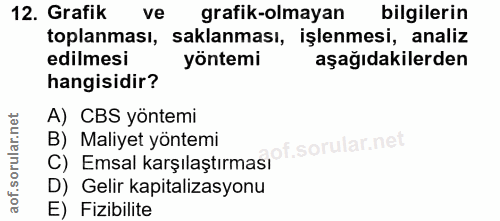 12. soru: Grafik ve grafik-olmayan bilgilerin toplanması, saklanması, işlenmesi, analiz edilmesi yöntemi aşağıdakilerden hangis…