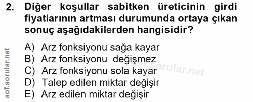 2. soru: Diğer koşullar sabitken üreticinin girdi fiyatlarının artması durumunda ortaya çıkan sonuç aşağıdakilerden hangisidir…