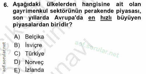 6. soru: Aşağıdaki ülkelerden hangisine ait olan gayrimenkul sektörünün perakende piyasası, son yıllarda Avrupa'da en hızlı bü…