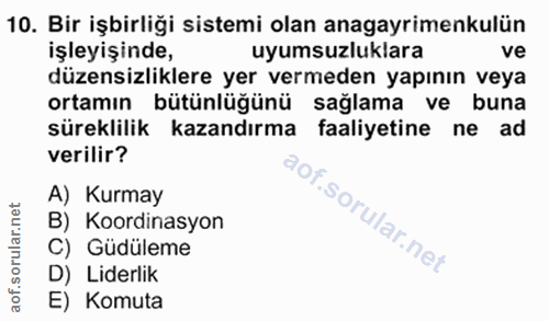 10. soru: Bir işbirliği sistemi olan anagayrimenkulün işleyişinde, uyumsuzluklara ve düzensizliklere yer vermeden yapının veya…