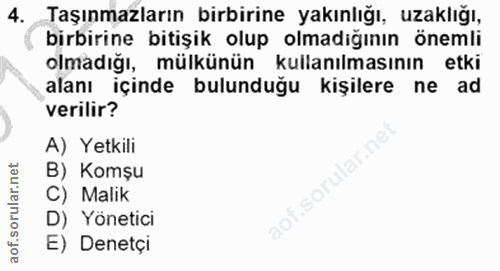 4. soru: Taşınmazların birbirine yakınlığı, uzaklığı, birbirine bitişik olup olmadığının önemli olmadıgı, mulkunun kullanılmas…
