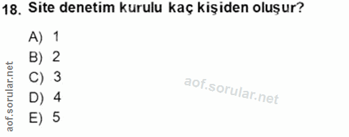 18. soru: Site denetim kurulu kaç kişiden oluşur? A) 1 B) 2 C) 3 D) 4 E) 5