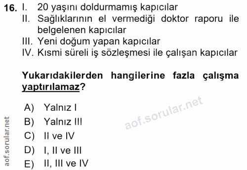 16. soru: 1. 20 yaşını doldurmamış kapıcılar Il. Sağlıklarının el vermedigi doktor raporu ile belgelenen kapıcılar III. Yeni do…