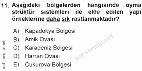 11. soru: Aşağıdaki bölgelerden hangisinde oyma strüktür sistemleri ile elde edilen yapı örneklerine daha sık rastlanmaktadır?…