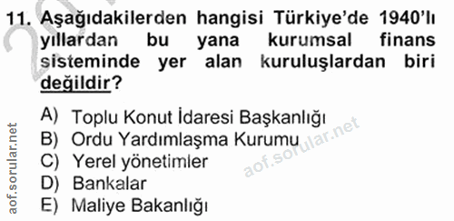 11. soru: Aşağıdakilerden hangisi Türkiye'de 1940'lı yıllardan bu yana kurumsal finans sisteminde yer alan kuruluşlardan biri d…