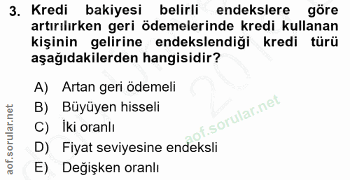 3. soru: Kredi bakiyesi belirli endekslere göre artırılırken geri ödemelerinde kredi kullanan kişinin gelirine endekslendiği k…