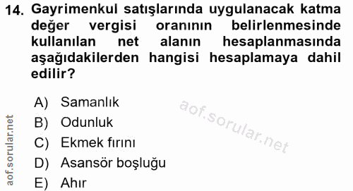 14. soru: Gayrimenkul satışlarında uygulanacak katma değer vergisi oraninin belirlenmesinde kullanılan net alanın hesaplanmasin…