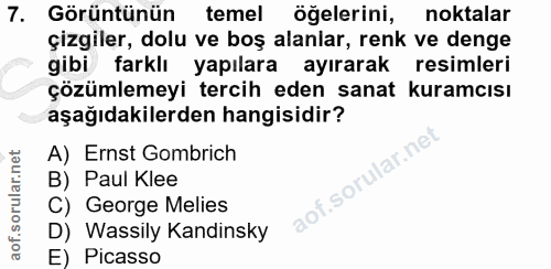 7. soru: Görüntünün temel öğelerini, noktalar çizgiler, dolu ve boş alanlar, renk ve denge gibi farklı yapılara ayırarak resim…