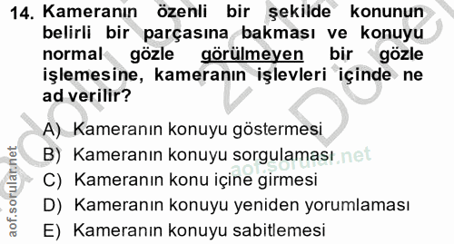 14. soru: Kameranın özenli bir şekilde konunun belirli bir parçasına bakması ve konuyu normal gözle görülmeyen bir gözle işleme…