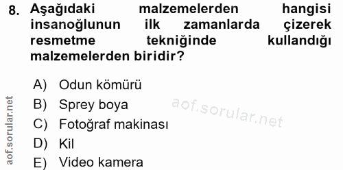 8. soru: Aşağıdaki malzemelerden hangisi insanoğlunun ilk zamanlarda çizerek resmetme tekniğinde kullandığı malzemelerden biri…