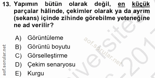 13. soru: Yapımın bütün olarak değil, en küçük parçalar hâlinde, çekimler olarak ya da ayrım (sekans) içinde zihinde görebilme…