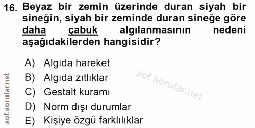 16. soru: Beyaz bir zemin üzerinde duran siyah bir sineğin, siyah bir zeminde duran sineğe göre daha çabuk algılanmasının neden…