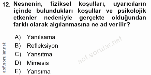 12. soru: Nesnenin, fiziksel koşulları, uyarıcıların içinde bulundukları koşullar ve psikolojik etkenler nedeniyle gerçekte old…