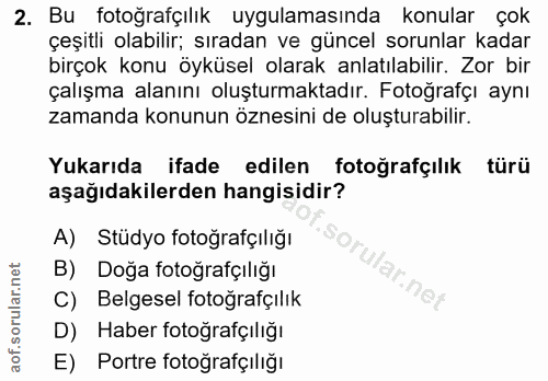 2. soru: Bu fotoğrafçılık uygulamasında konular çok çeşitli olabilir; sıradan ve güncel sorunlar kadar birçok konu öyküsel ola…