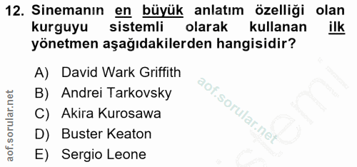 12. soru: Sinemanın en büyük anlatım özelliği olan kurguyu sistemli olarak kullanan ilk yönetmen aşağıdakilerden hangisidir? A)…