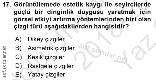 17. soru: Görüntülemede estetik kaygı ile seyircilerde güçlü bir dinginlik duygusu yaratmak için görsel etkiyi artırma yöntemle…