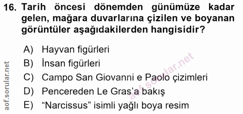 16. soru: Tarih öncesi dönemden günümüze kadar gelen, mağara duvarlarına çizilen ve boyanan görüntüler aşağıdakilerden hangisid…