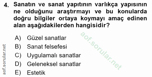 4. soru: Sanatın ve sanat yapıtının varlıkça yapısının ne olduğunu araştırmayı ve bu konularda doğru bilgiler ortaya koymayı a…